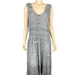 The Pyramid Collection XL Maxi Dress Blue Grey Ruffle Tiered Sleeveless Lined